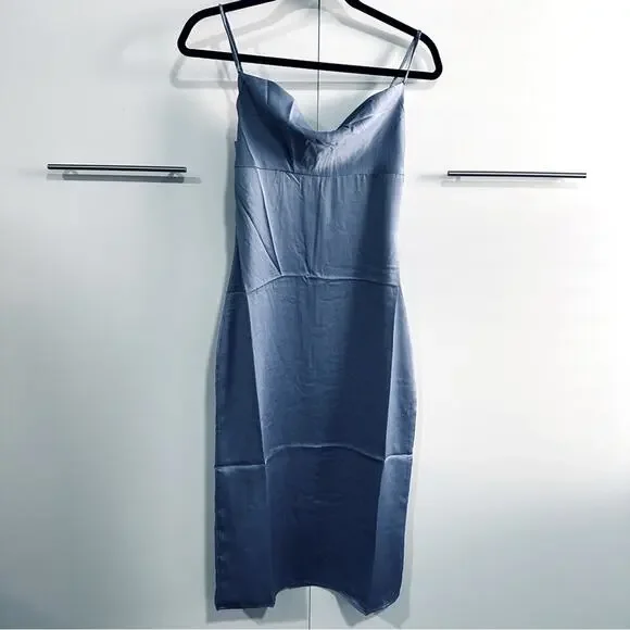 We Wore What Size 2 Silky Blue Dress Midi Draped Party Bridesmaid City Wedding - Picture 6 of 16